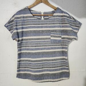 Linen Lux Striped Blue, White and Gray Women's Short Sleeve Top Size‎ XS